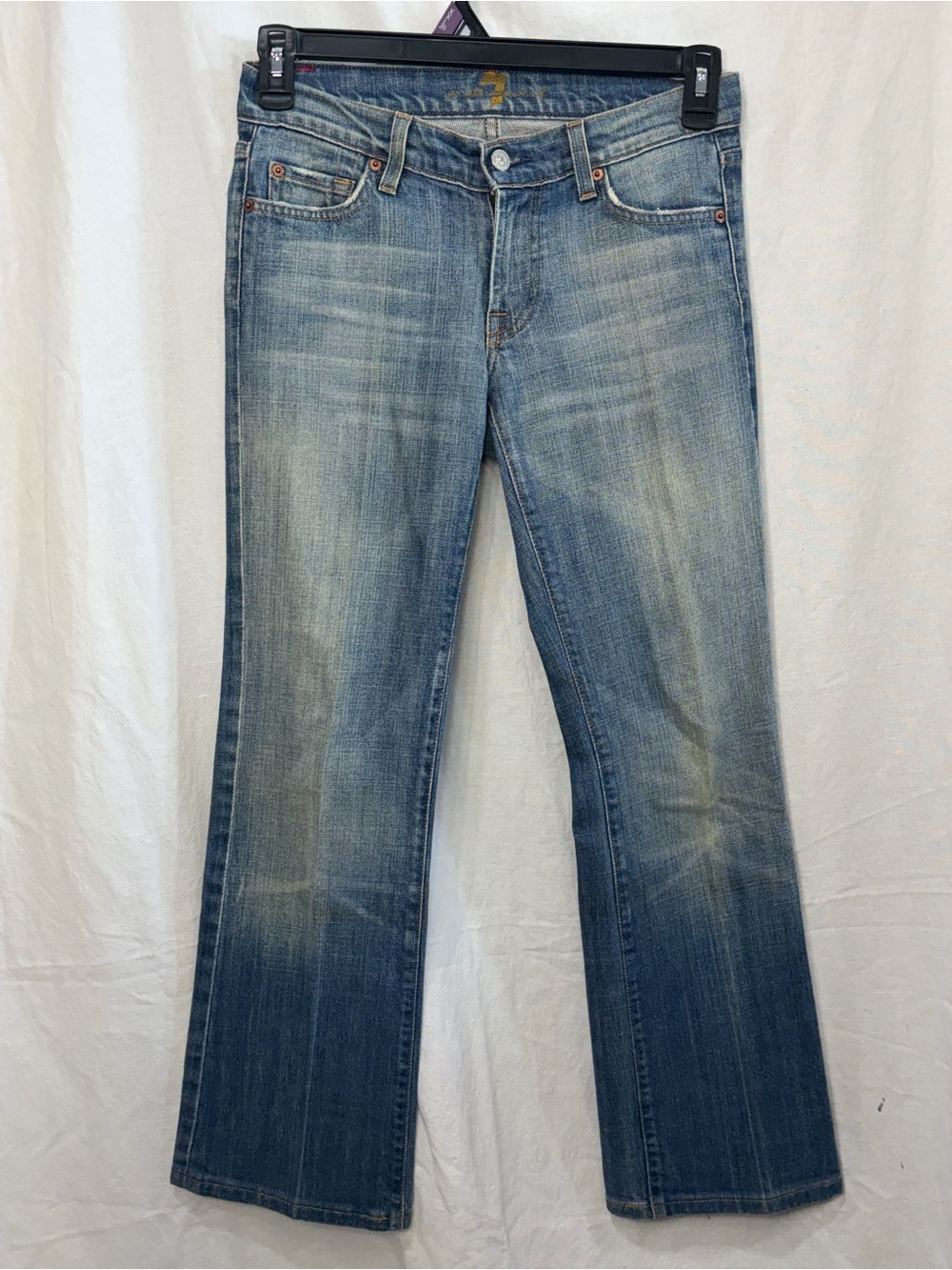 7 For All Mankind blue denim jeans with gold embroidery